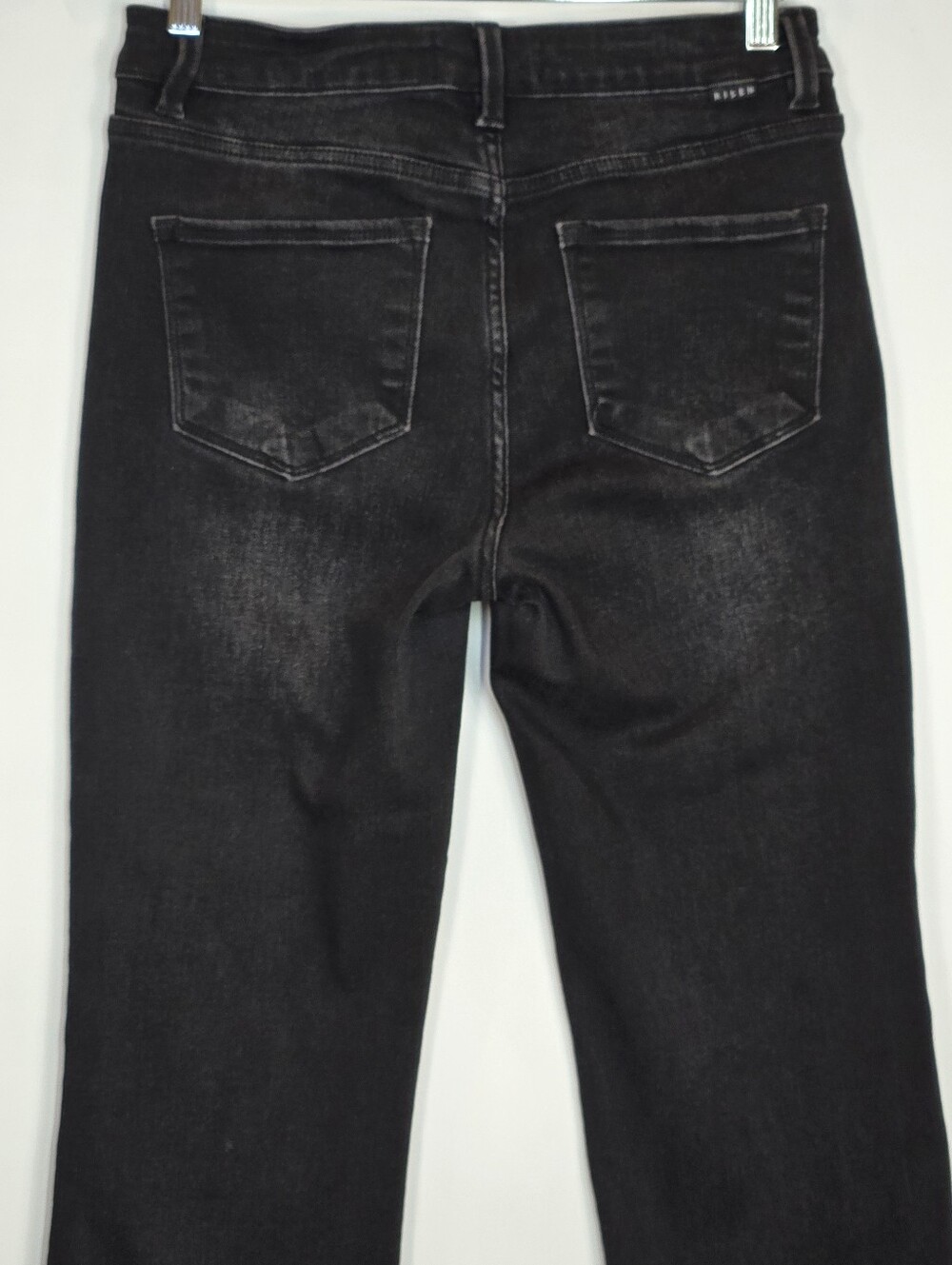 Risen Jeans Mid-Rise Straight Crop Raw Edge Jeans Black Stretch Denim 29 9 - Picture 7 of 10